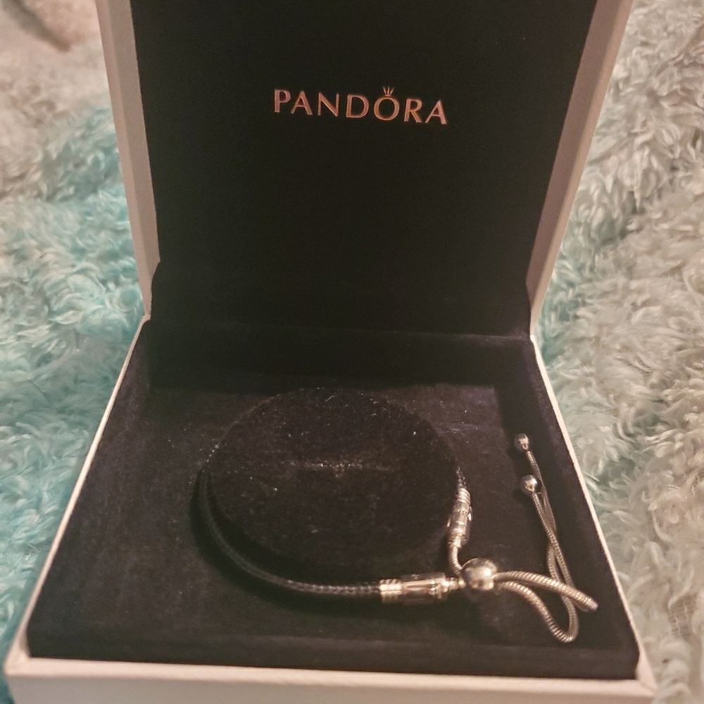 Pandora Sterling Silver Black Leather Bracelet